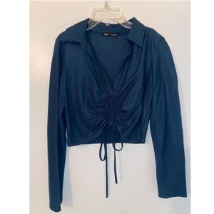 Zara Collared Long Sleeved Crop Top